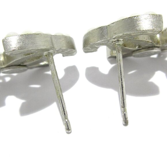 Auth CHANEL - Silver Black White Hardware Fake Pearl Earrings - Picture 8 of 10